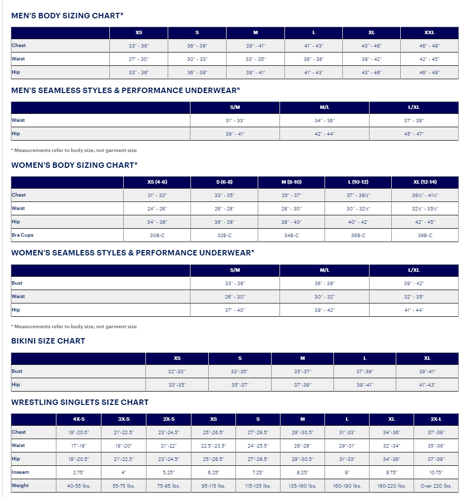 Asics Singlet Sizing Chart